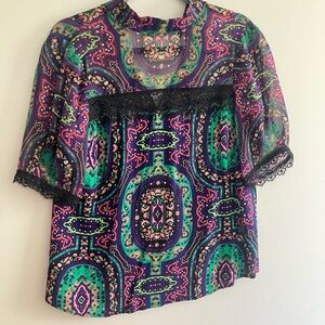 Women’s Paisley Lace-Trim Blouse in Purple & Green